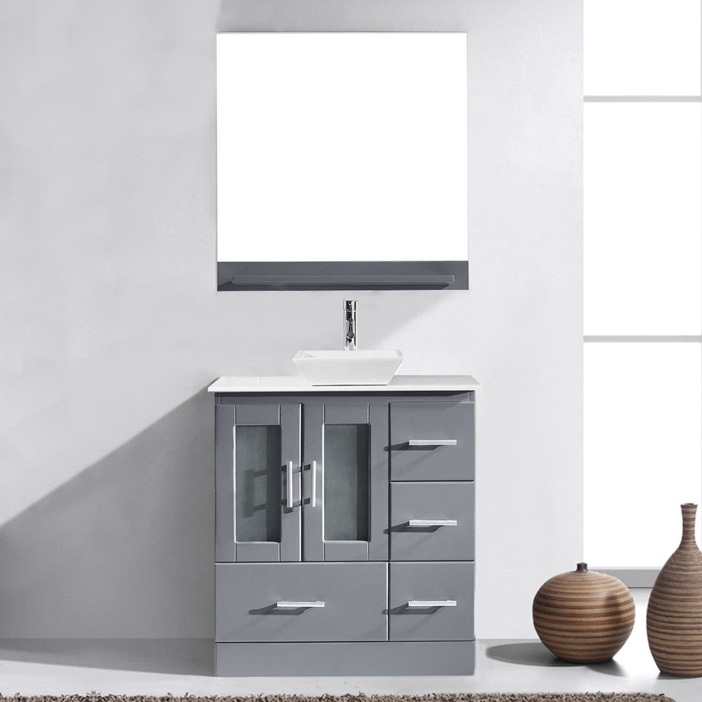 Zola Single Bathroom Vanity Set, Gray With White Engineered Stone Top, 30"