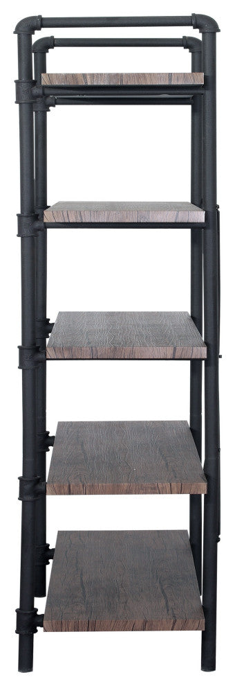 GDF Studio Clint Faux Wood Industrial Five Tier Shelf, Dark Brown/Texture Brown