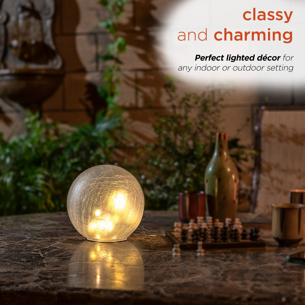 Cream Textured Glass Gazing Globe with LED Lights