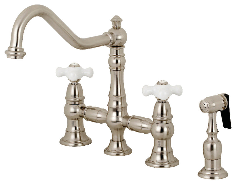 Kingston Brass Bridge Kitchen Faucet With Sprayer, Brushed Nickel