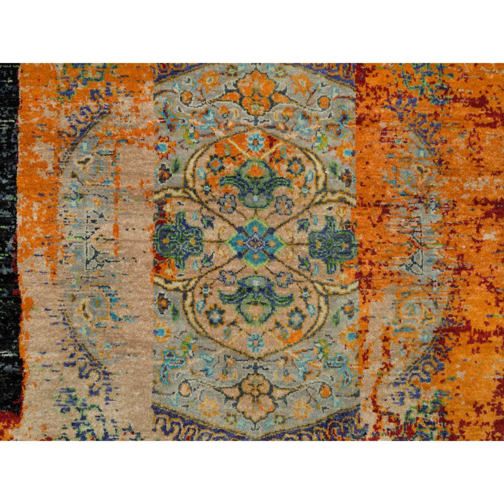 Orange Ancient Ottoman Erased Design Ghazni Wool Hand Knotted Rug 4'1"x6'