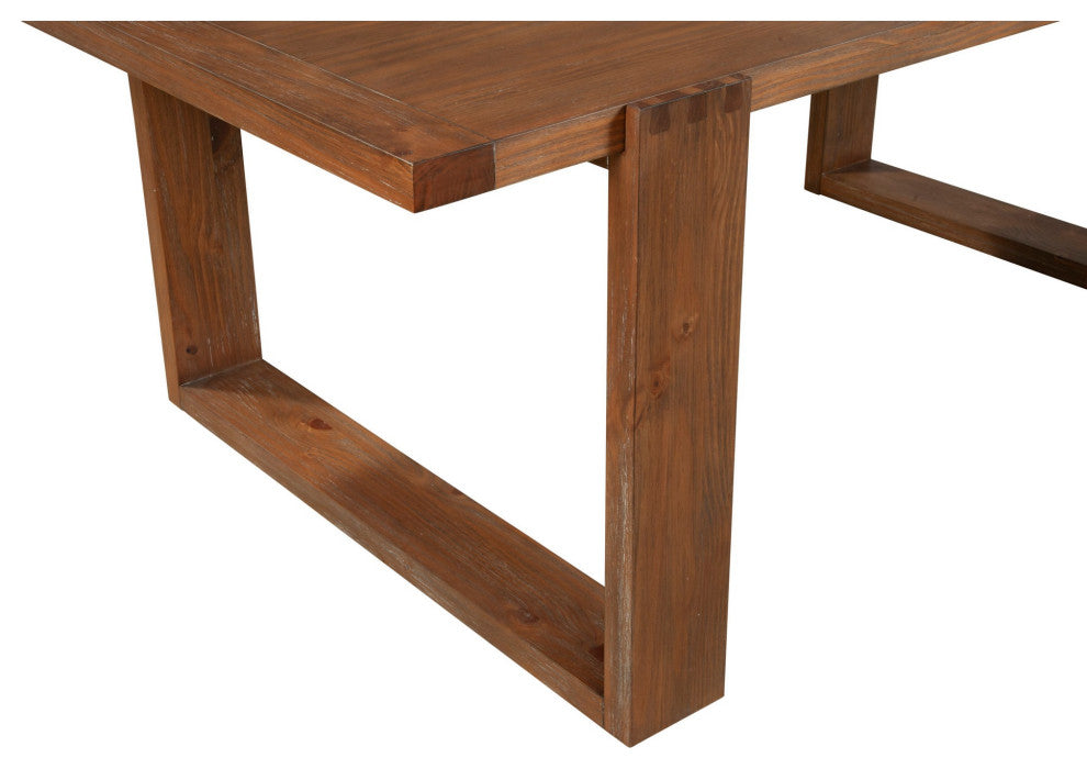 Benzara BM283865 Paige 84" Dining Table, Solid Wood, Sled Design Base, Brown