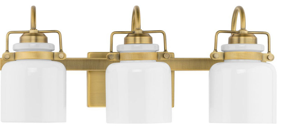 Fessler Collection Three-Light Vintage Brass Opal Glass Farmhouse Bath Light