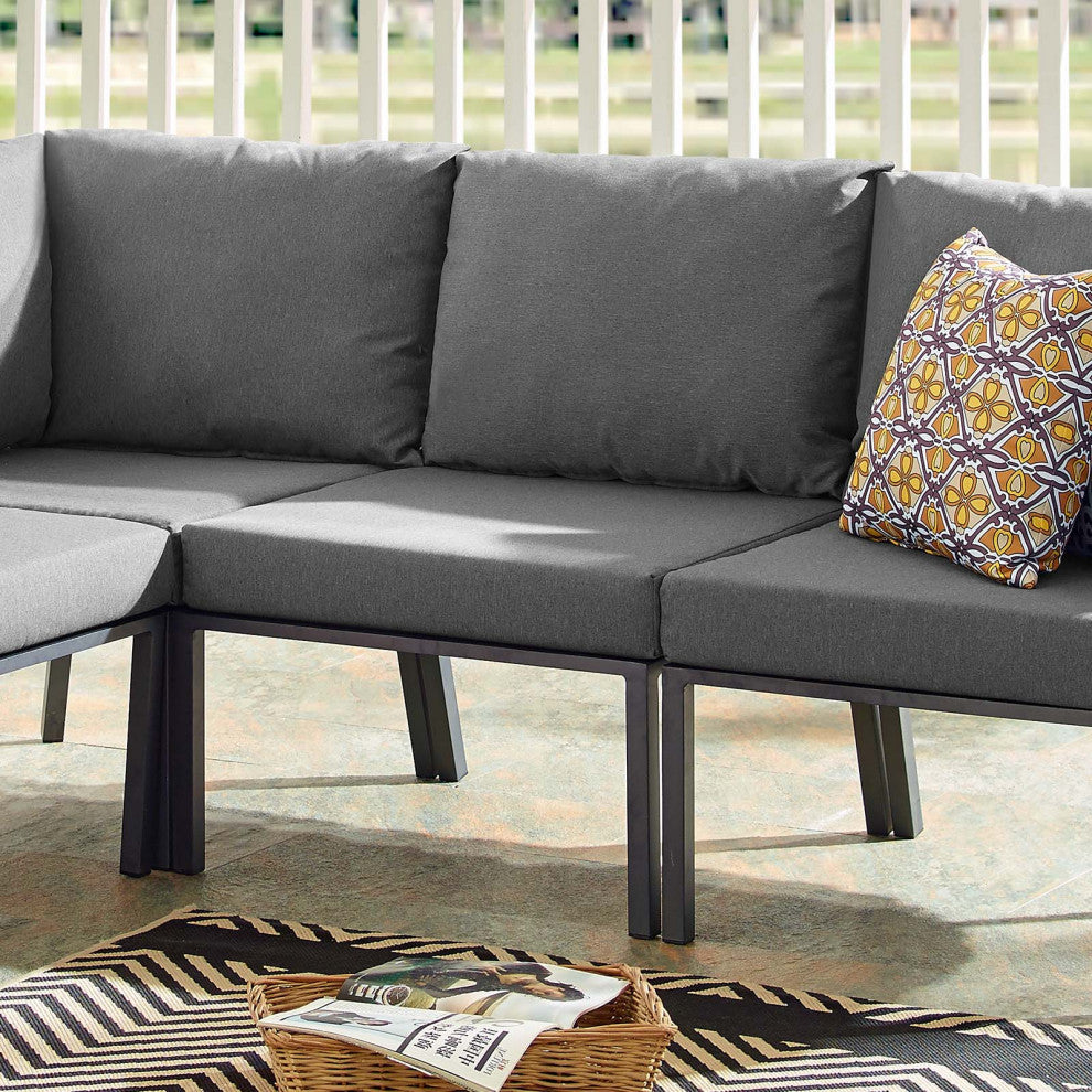 Lounge Chair, Aluminum, Metal, Gray, Modern, Outdoor Patio Balcony Garden