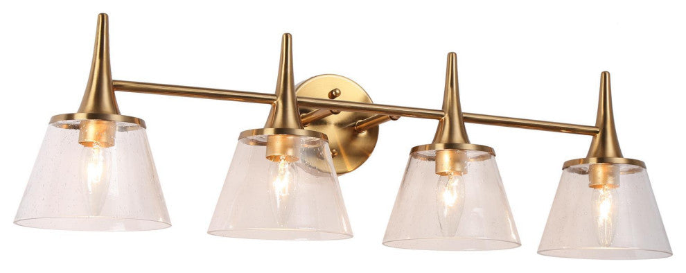 LNC 29" 4-Light Polished Gold with Seeded Glass Modern Vanity Light