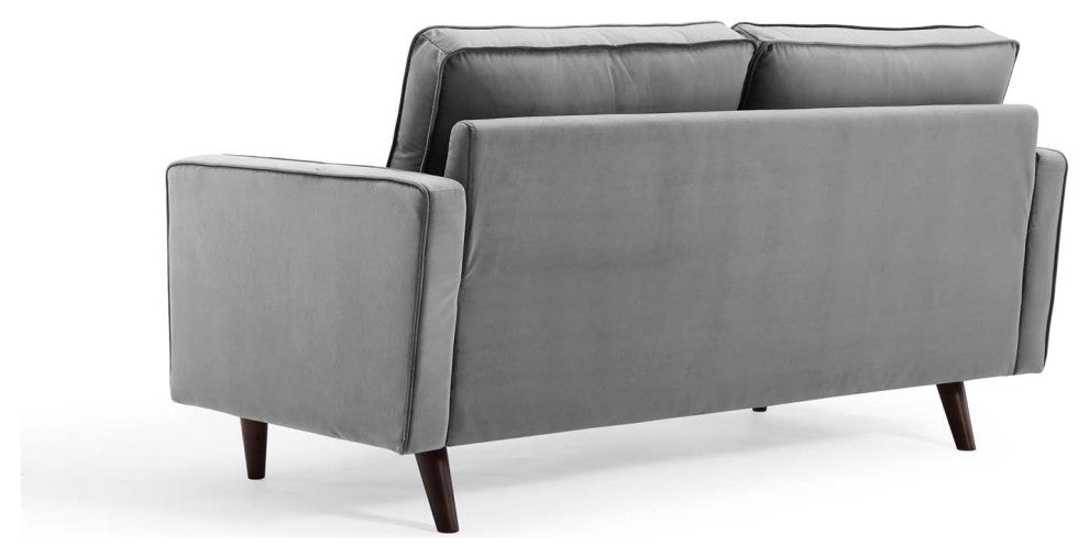 Loveseat Sofa, Velvet, Gray, Modern, Living Lounge Hotel Lobby Hospitality