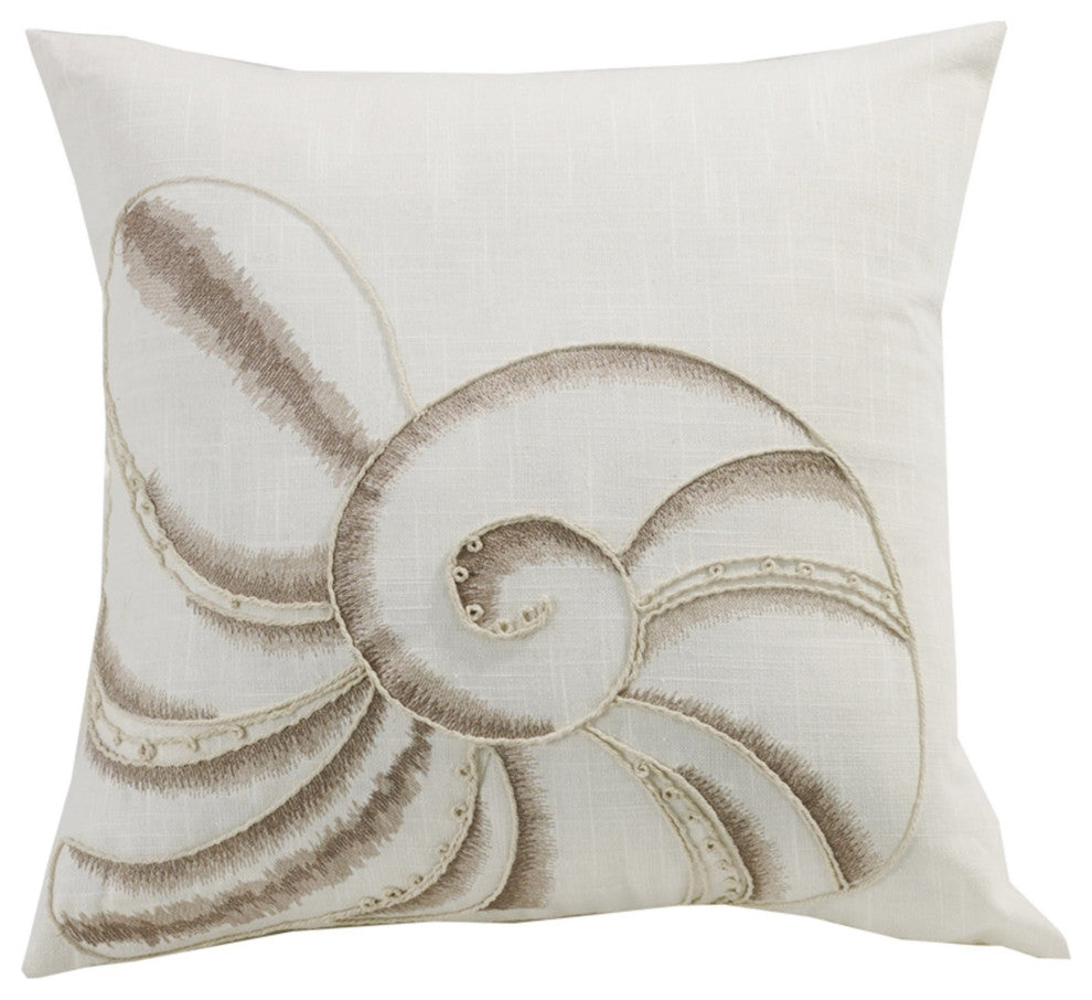 Seashell Embroidery Pillow, 18x18