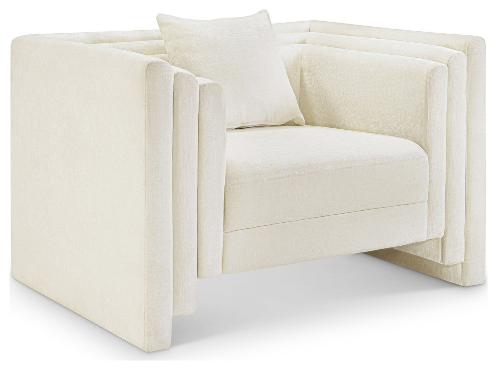 Everett Upholstered Chair, Cream, Chenille Fabric