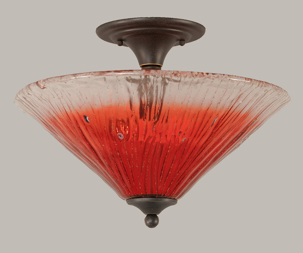 Semi-Flush 2-Light Semi-Flush Mount, Dark Granite/Raspberry Crystal