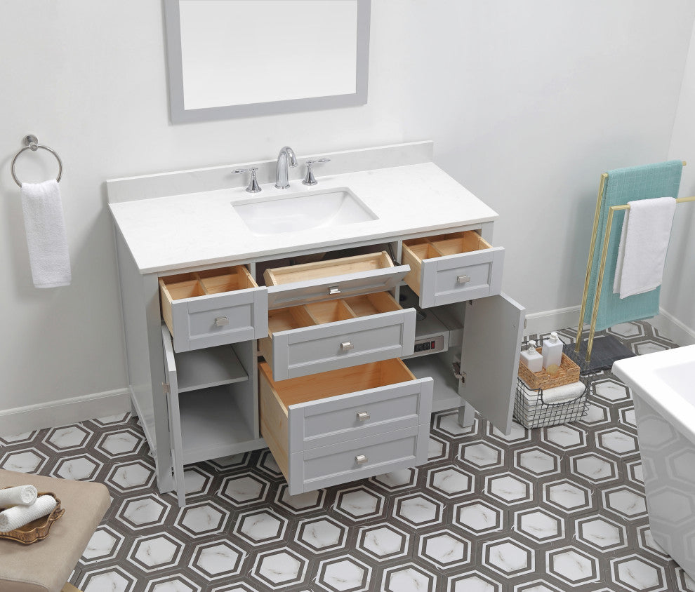 Cahaba Juniper 48"x21" Vanity, Dove Gray, Cultured Marble Top, Ceramic Basin