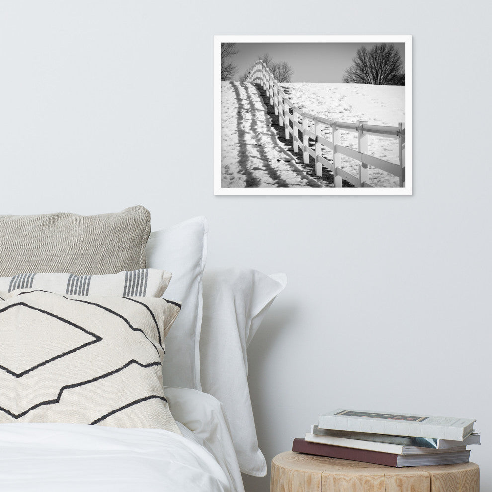 Endless Fences in Black & White Rural Landscape Framed Photo Paper Art Prints, White, 16" X 20"
