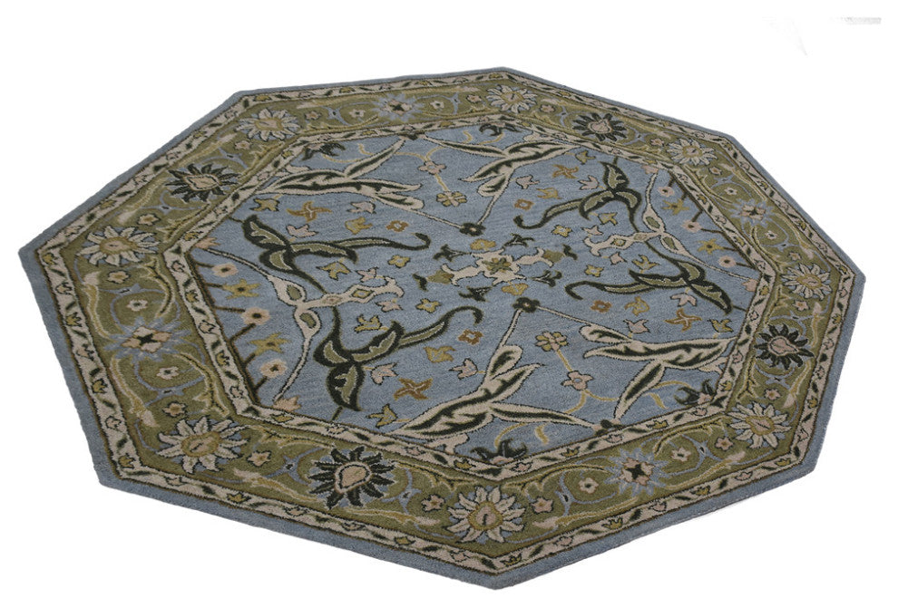 HAND TUFTED WOOL ECO-FRIENDLY AREA RUGS, Blue Green Color, Oriental Design