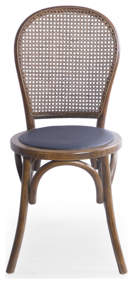 Cano Beech Wood and Rattan Dining Chair With Faux Leather Cushion, Set of 2, Natural Finish/Black