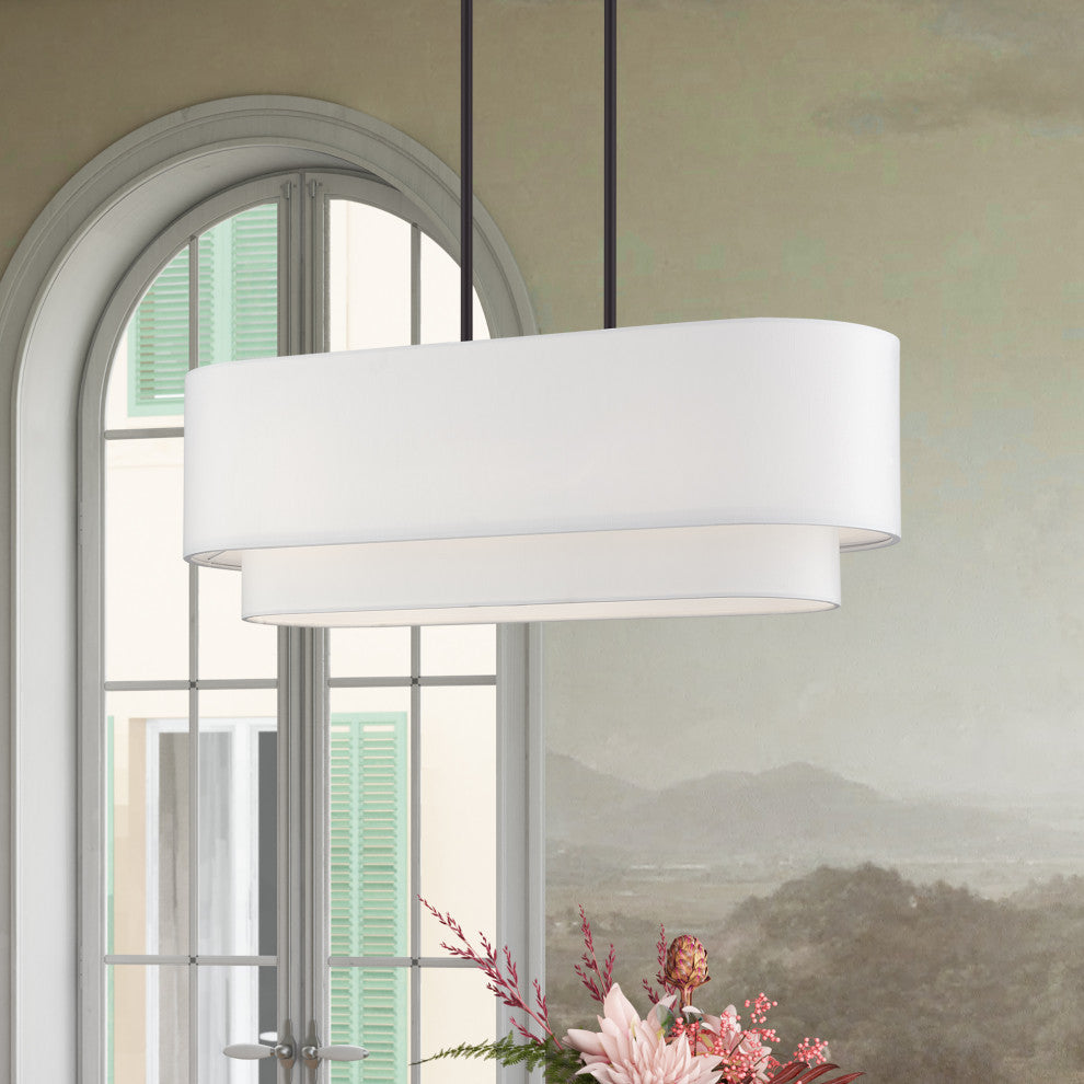 Manorwood 3-Light Bronze Medium Linear Chandelier with Hand Crafted Shades