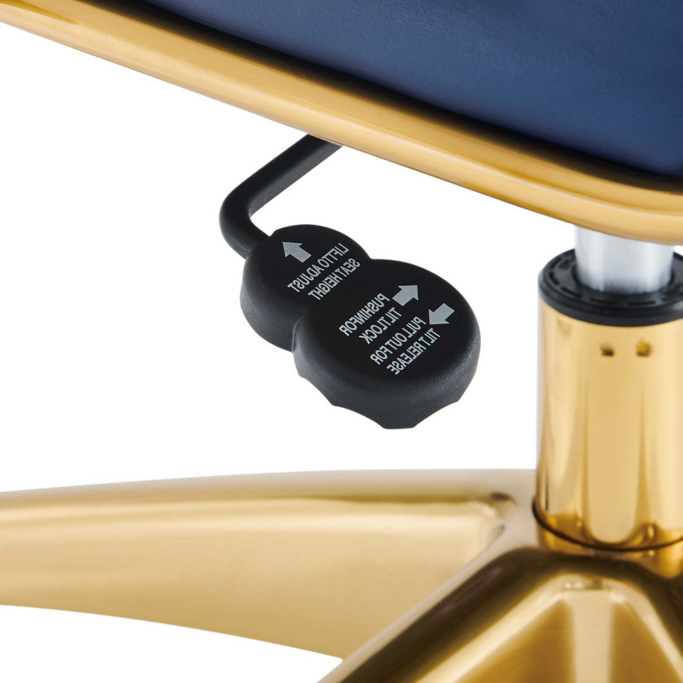 Computer Work Desk High Back Chair, Navy Gold, Faux Vinyl Leather, Home Office