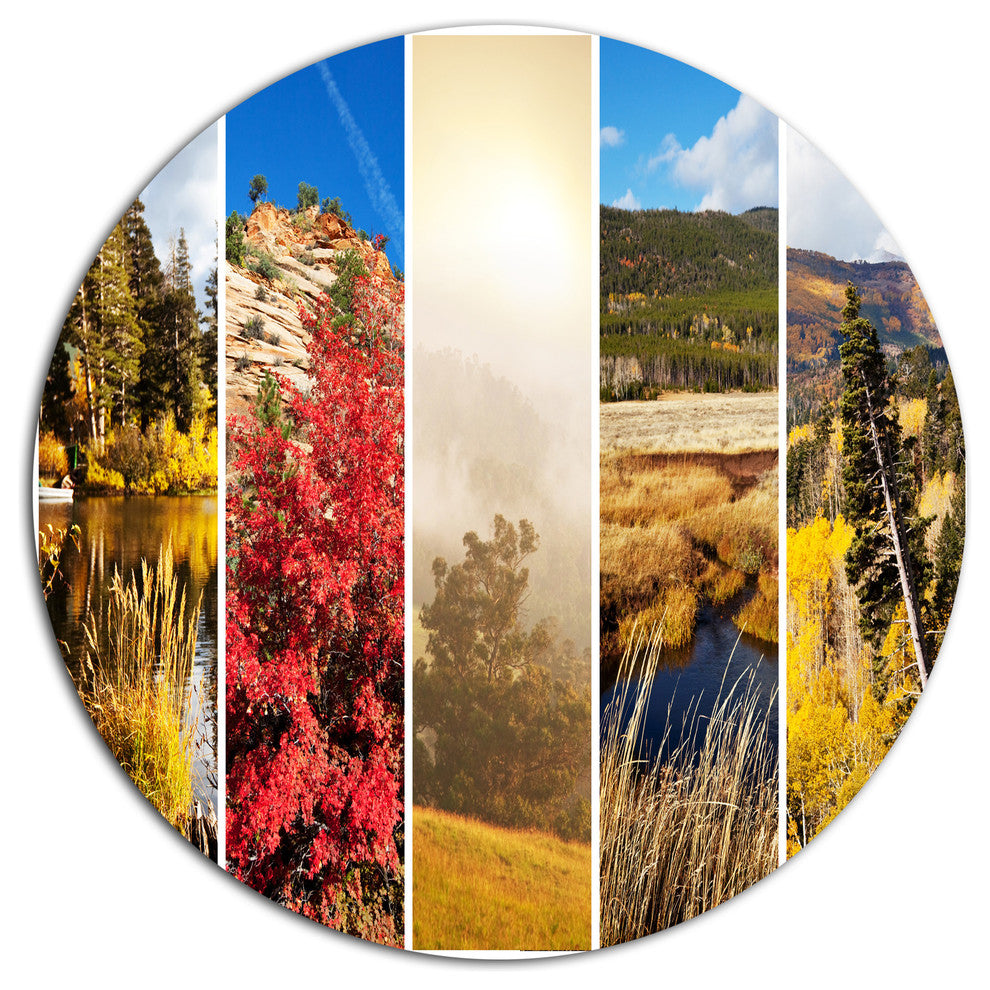 Autumn In Sierra Nevade Collage, Landscape Round Wall Art, 23"