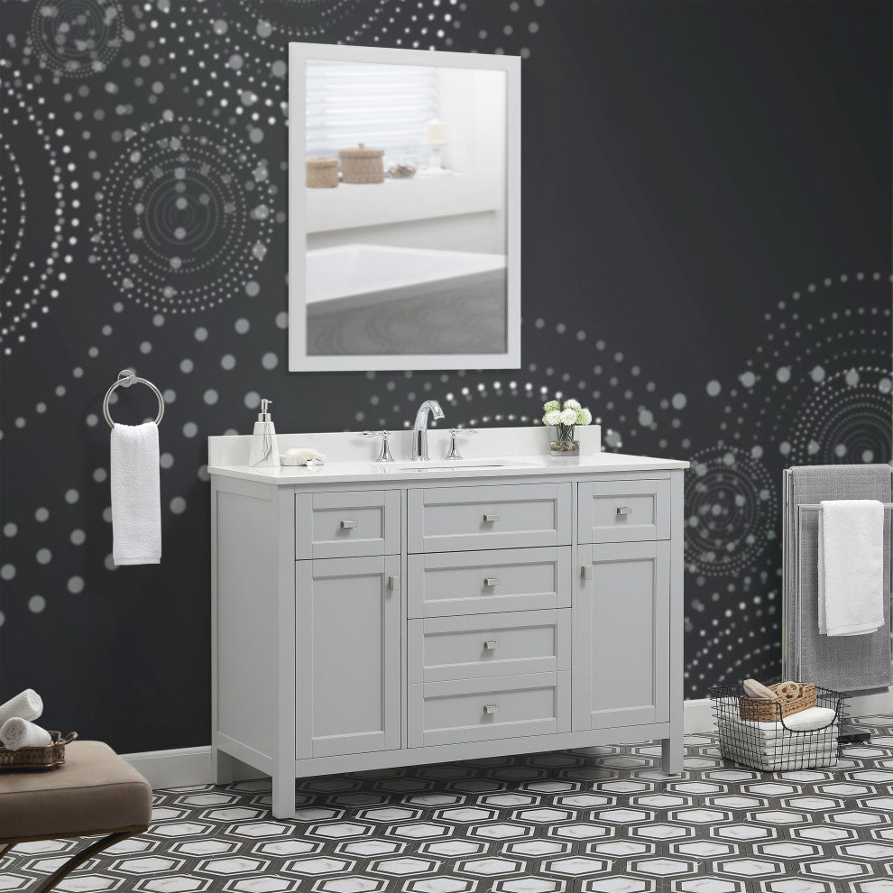 Cahaba Juniper 48"x21" Vanity, Dove Gray, Cultured Marble Top, Ceramic Basin