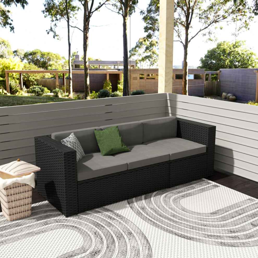 WestinTrends Outdoor Patio Cushioned Rattan Wicker Sofa, UV Water Resistant, Black