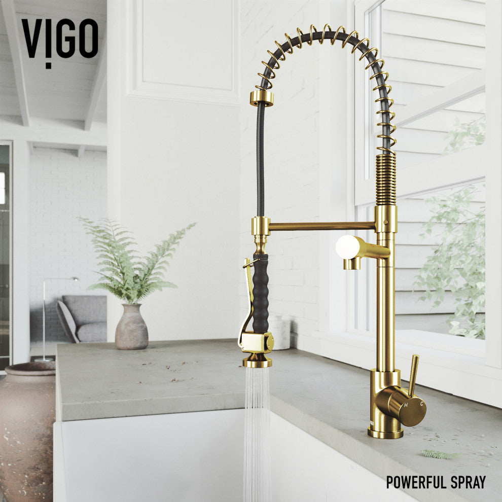 VIGO Zurich 27" H Single Handle Pull-Down Sprayer Kitchen Faucet, Matte Brushed Gold, Without Extras