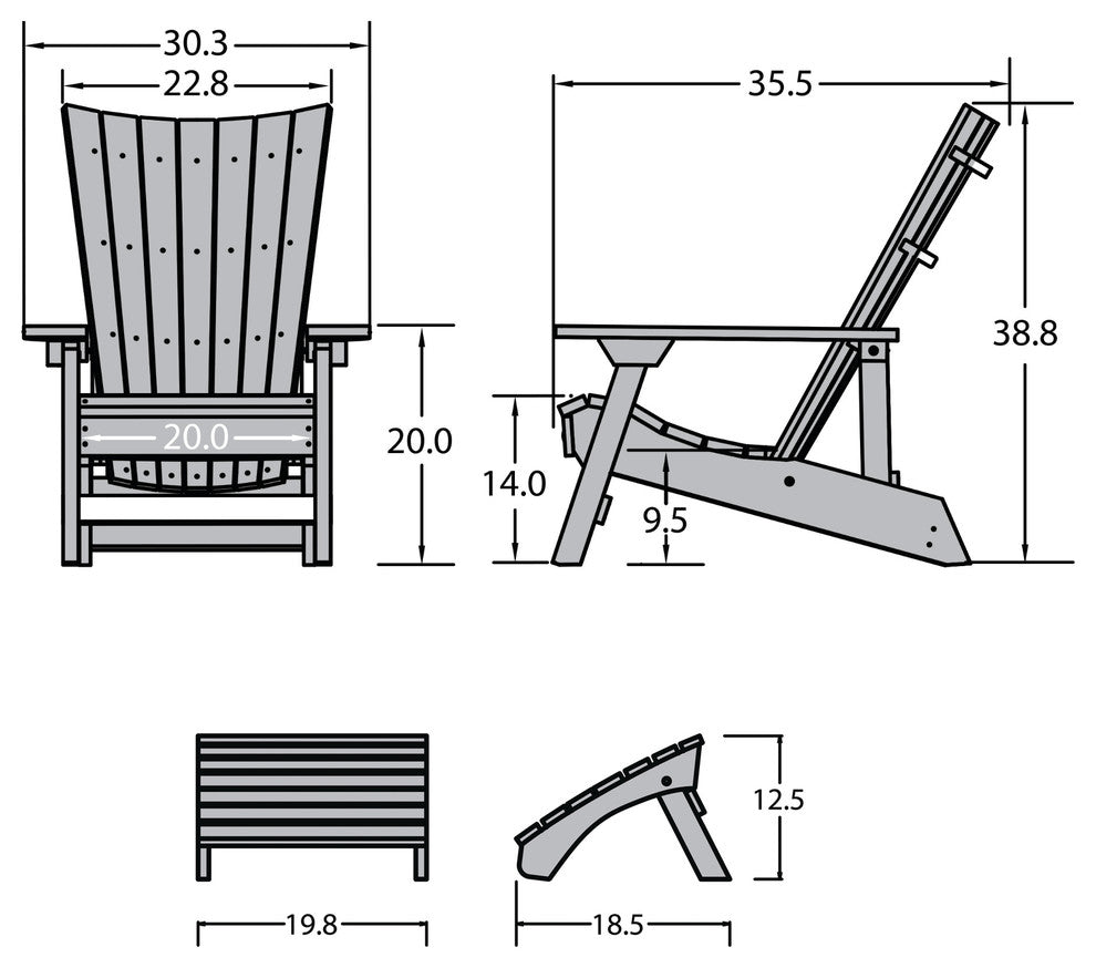 Manhattan Beach Adirondack Chair With Folding Ottoman, White