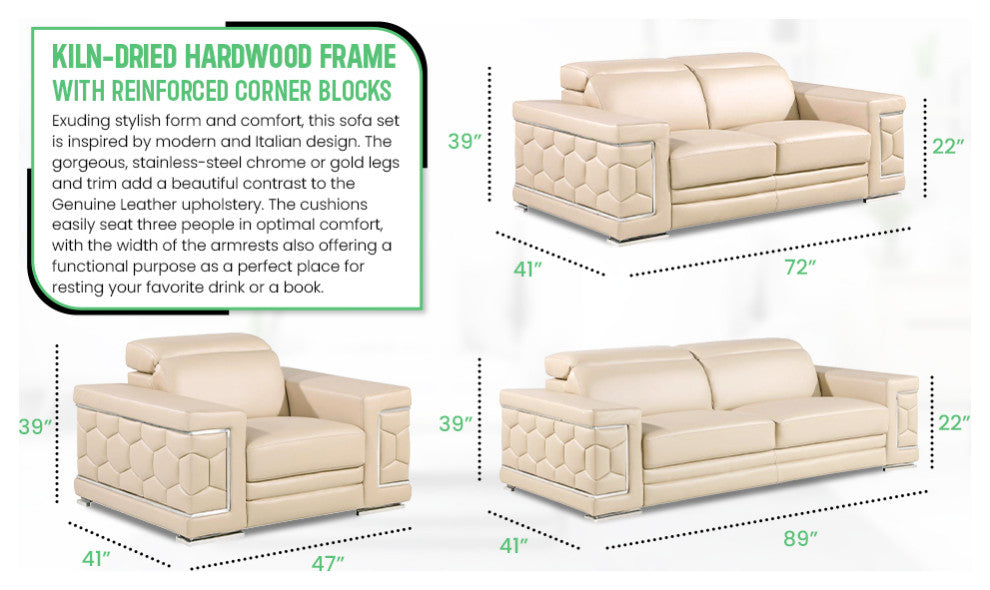 Oliver Genuine Leather, 3-Piece Set, Grey