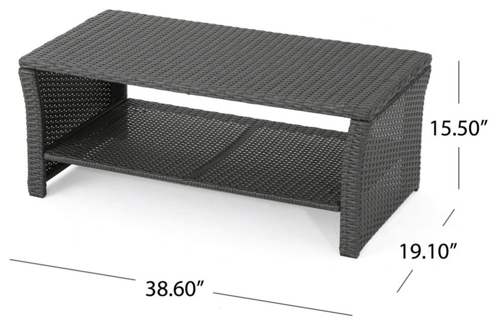 GDF Studio Justin Outdoor Wicker Coffee Table, Gray