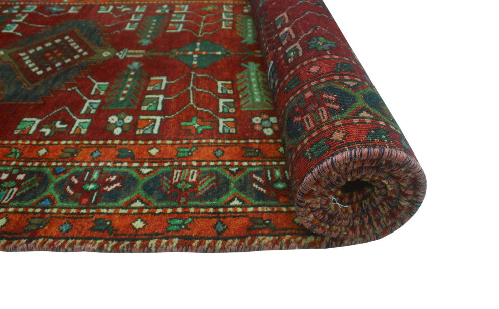 Fine Vintage Distressed Aria Red/Green Runner, 3'7x12'2