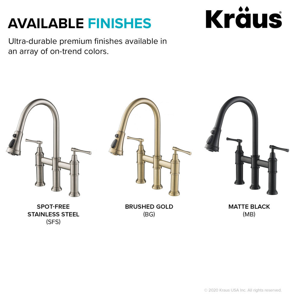 Allyn Traditional 3-Function Bridge Pull-Down Kitchen Faucet Spot Free Stainless