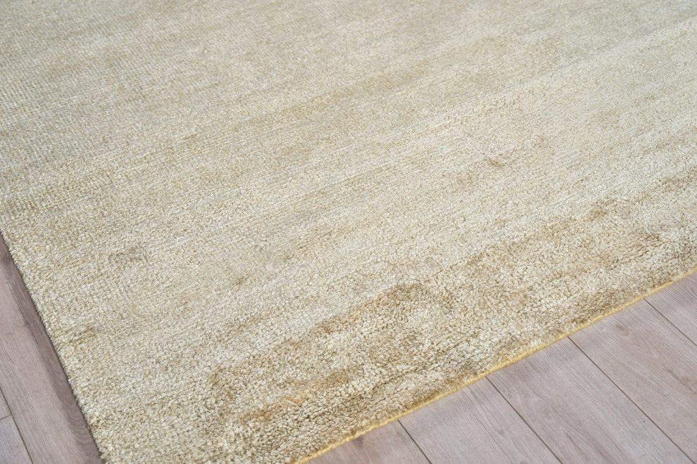 Plush Hand-Knotted Bamboo Silk/New Zealand Wool Gold Area Rug, 12'x15'