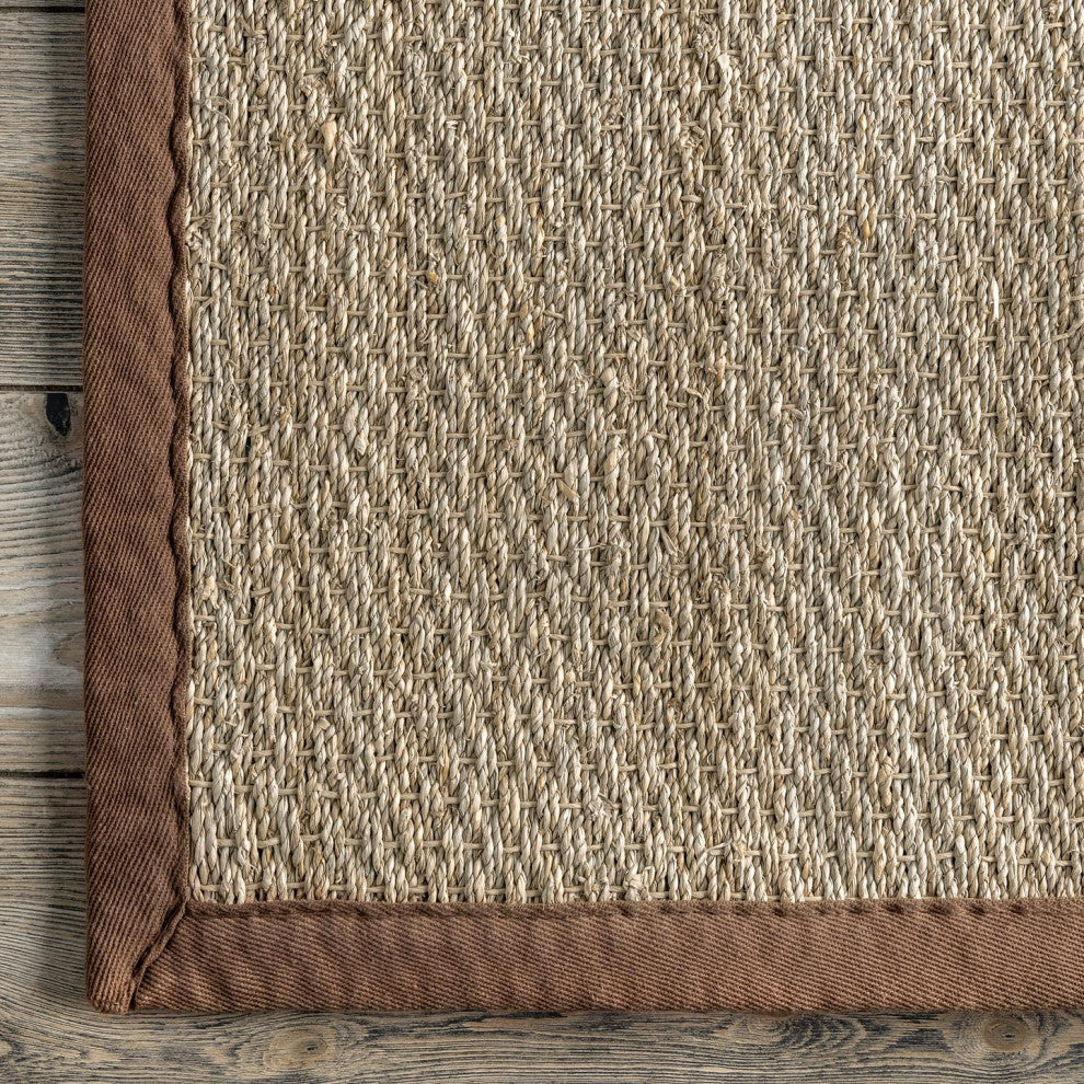 Nuloom Jute and Sisal Elijah Seagrass With Border Area Rug, Brown 5'x8'
