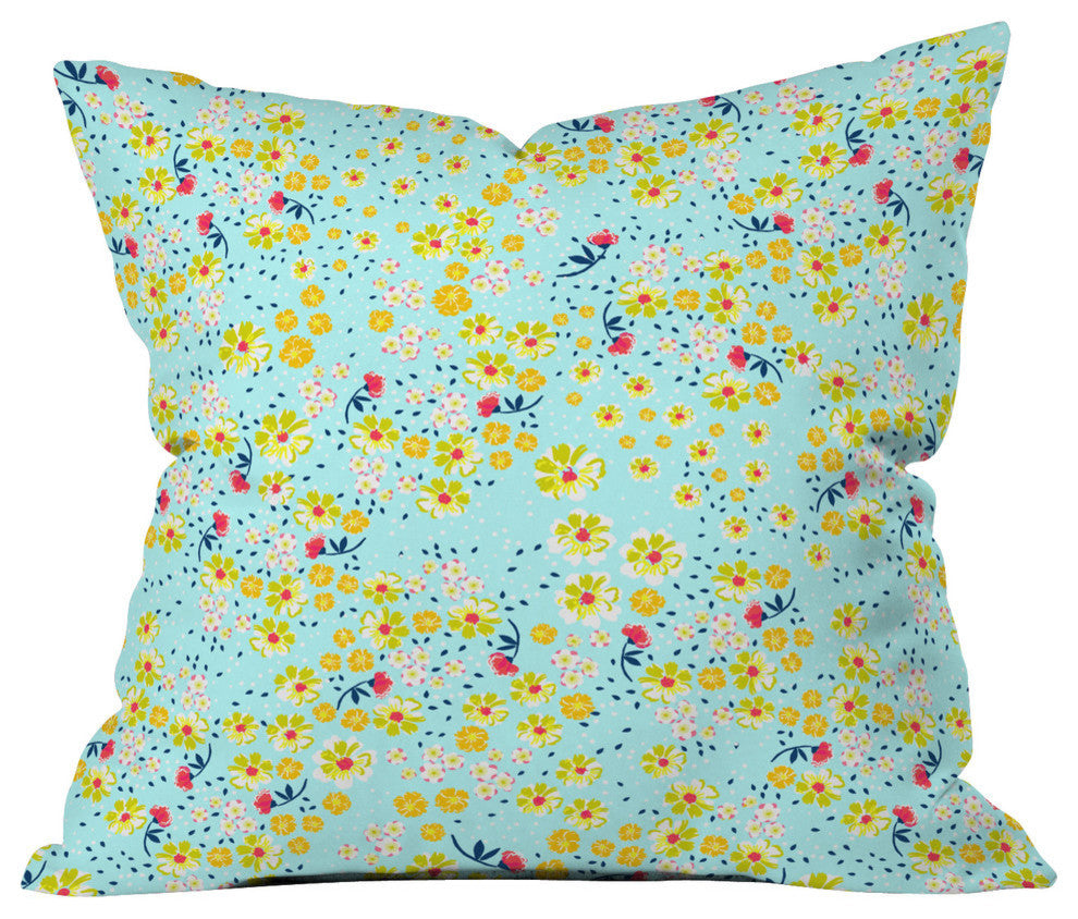 Joy Laforme Wild Floral Ditsy In Pale Blue Outdoor Throw Pillow, 16x16x4