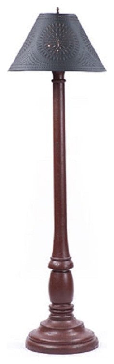 USA Handcrafted Wood Floor Lamp Textured Paint Finish, Red, Punched Tin Shade