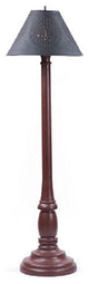 USA Handcrafted Wood Floor Lamp Textured Paint Finish, Red, Punched Tin Shade