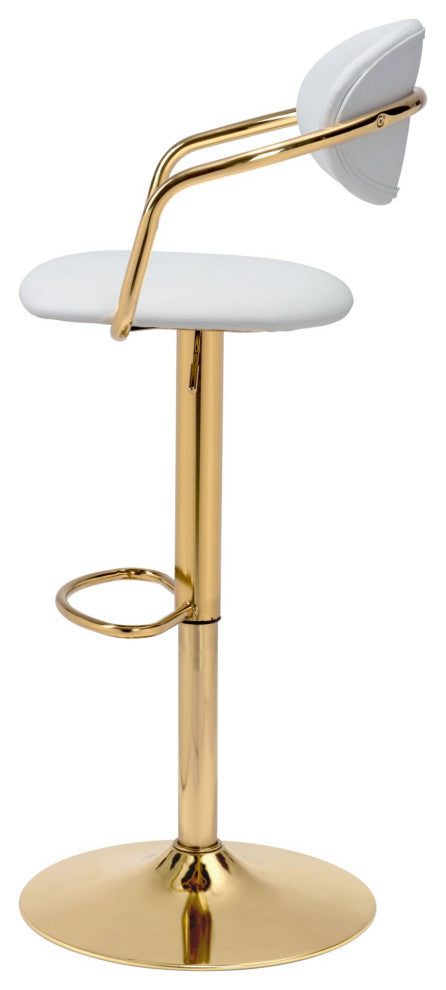 Bar Stool Chair Barstool, Faux Vinyl Leather, Steel, White, Gold, Cafe Bistro