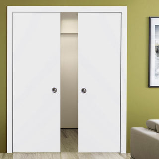 Sliding Double Pocket Closet Doors 64 x 80 with Frames| Planum 0010 White Silk