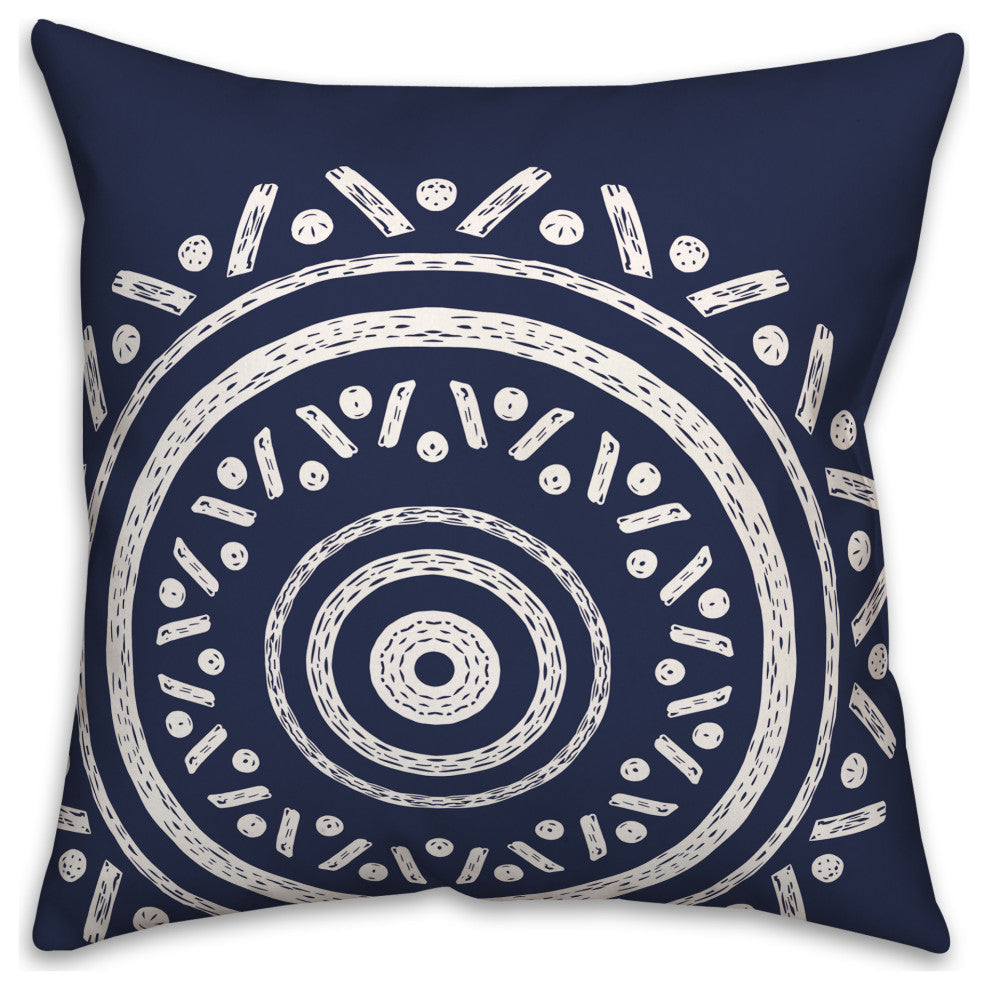 Simple Navy Boho Circle 18x18 Indoor/Outdoor Pillow