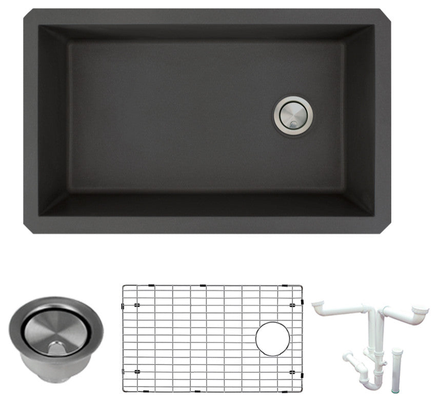 Radius Granite 31-in Undermount Kitchen Sink Kit in Black