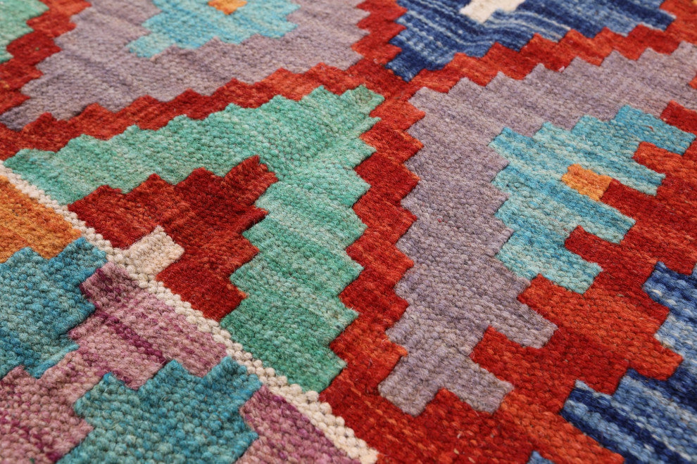 2' 8" X 9' 7" Runner Reversible Kilim Flat Weave Wool On Wool Rug - Q12561