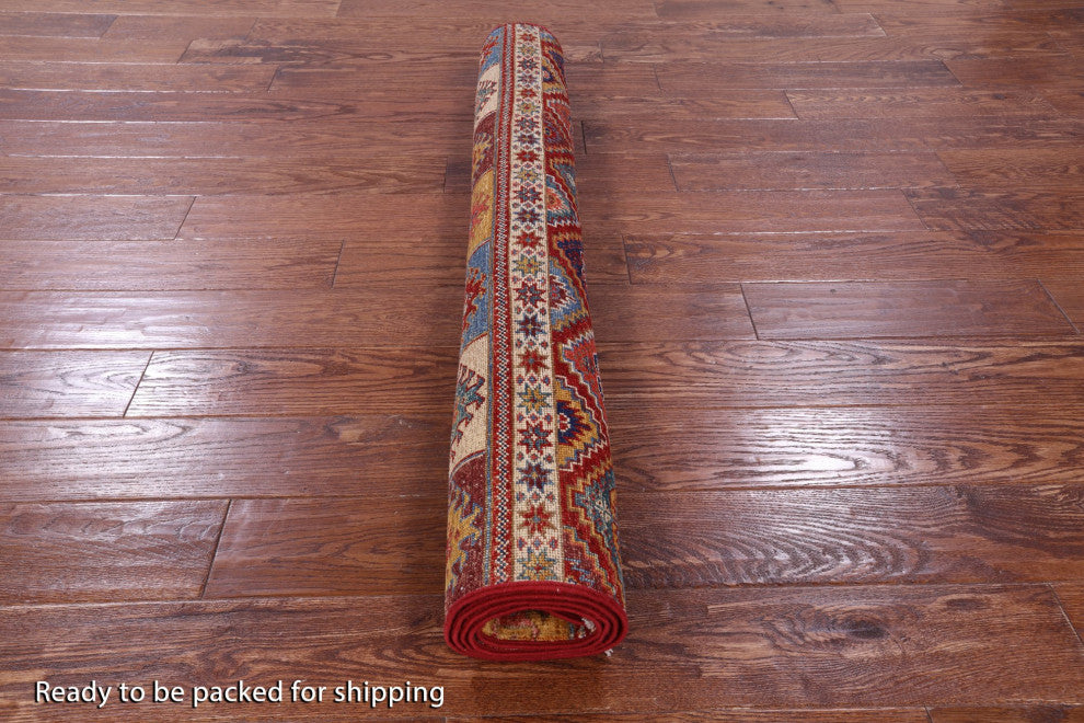 4' 1" X 5' 10" Hand-Knotted Super Kazak Khorjin Wool Rug Q10778