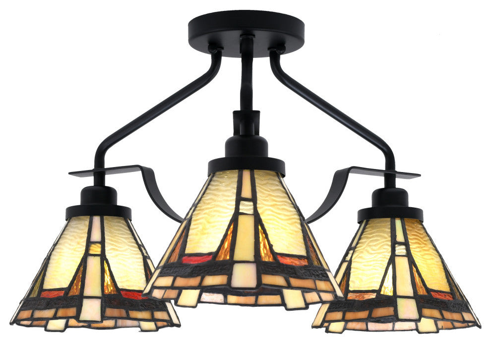 Odyssey 3 Light Semi Flush Mount In Matte Black Finish With 7" Zion Art Glass