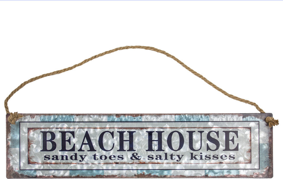 American Art Decor Beach House Galvanized Metal Vintage Hanging Sign With Rope