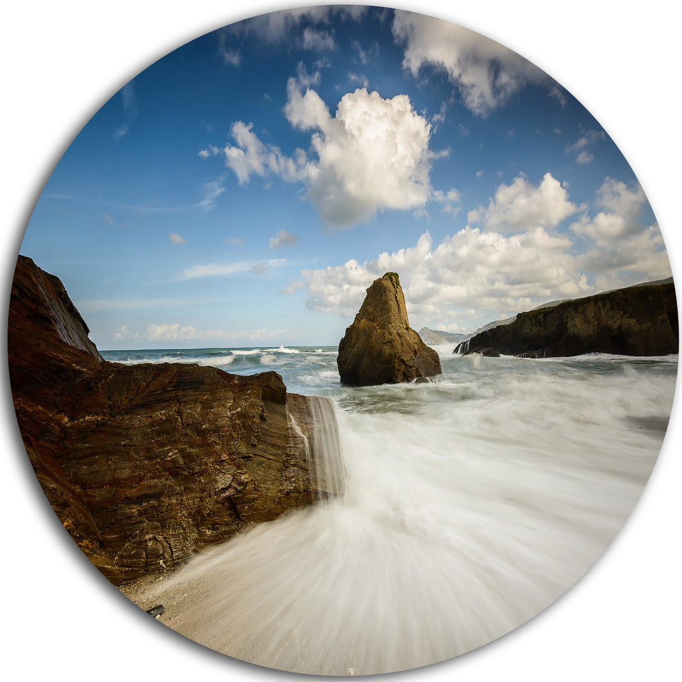Rushing Waters Into Rocky Mountains, Seashore Disc Metal Wall Art, 36"