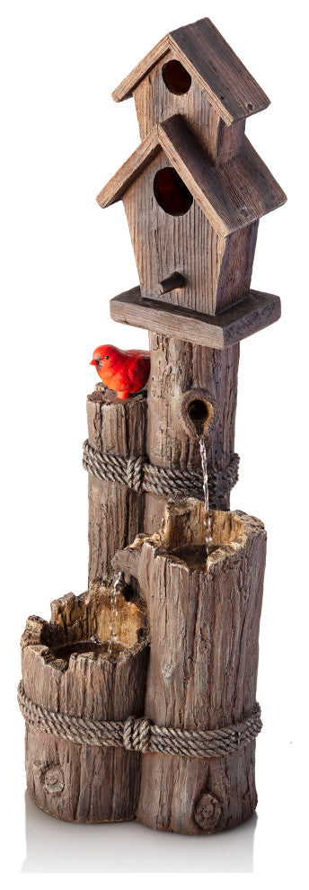 35" Tall Outdoor 3-Tier Birdhouse Water Fountain Yard Art Decor