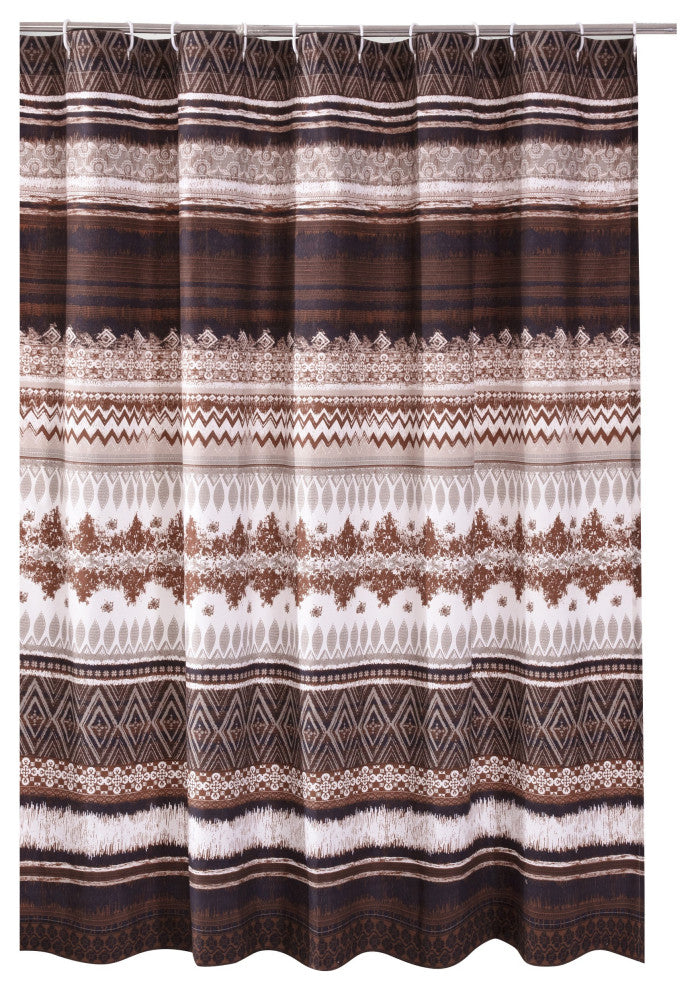 Benzara BM293447 Shower Curtain, Coffee Brown Striped Printing, Button Holes