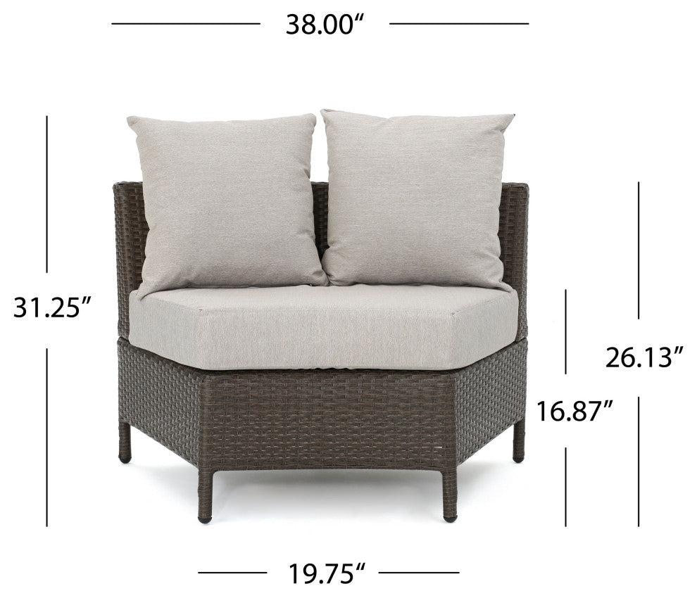 Harper Outdoor Wicker Curved Loveseat Sectional With Cushions, Brown/Gray