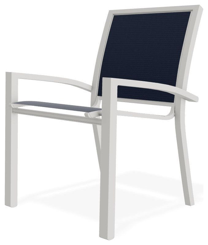 Kendall Sling Stackable Outdoor Dining Chair, Navy/Snow