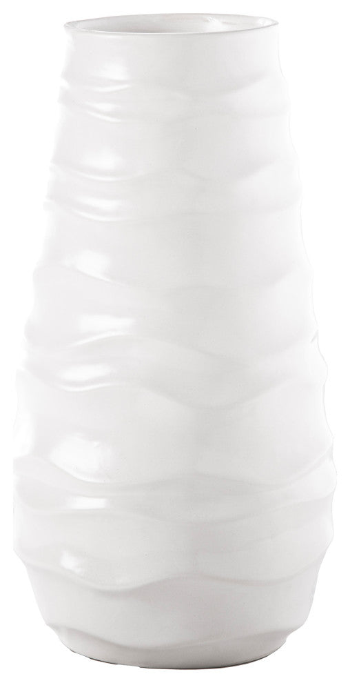 Ceramic Vase with Embossed Wavy Stripes Design Matte White Finish, Small
