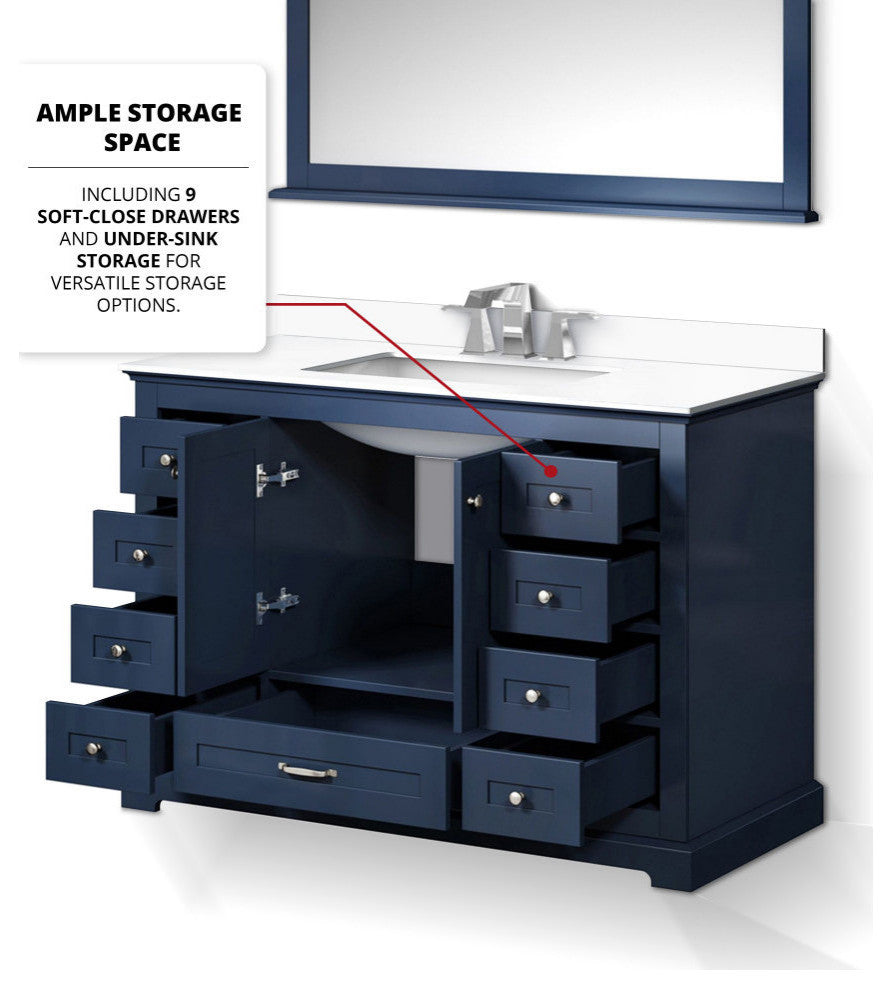 Dukes 48" Navy Blue Single Square Sink Vanity with Quartz Top, With Mirror