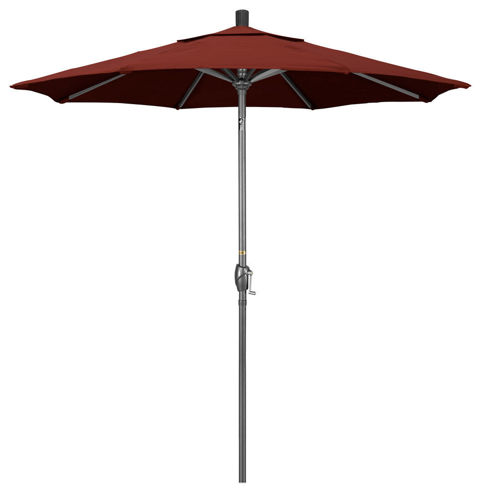 7.5' Gray Push-Button Tilt Crank Lift Aluminum Umbrella, Sunbrella, Henna