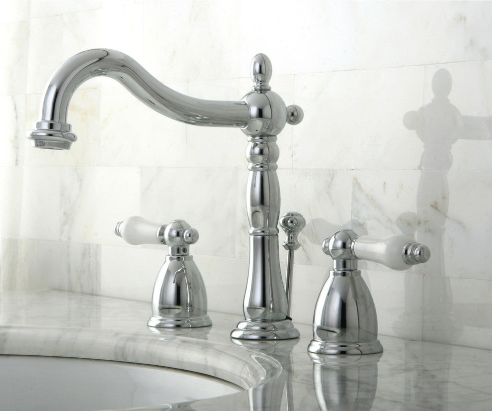 Kingston Brass Widespread Bathroom Faucet With Plastic Pop-Up, Polished Chrome